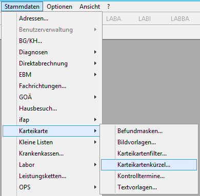 Karteikartenkürzel Menü