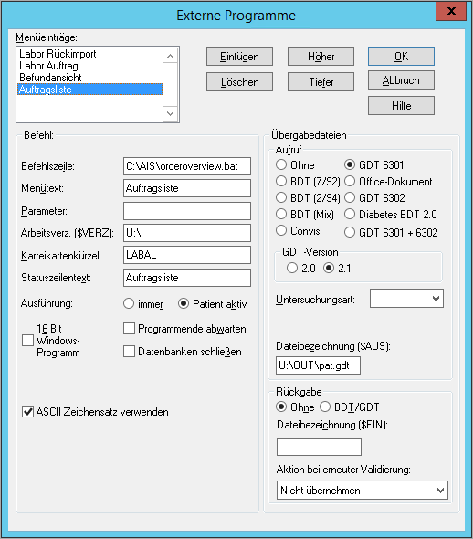 Auftragsliste konfugurieren