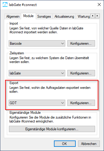 #connect Export konfigurieren