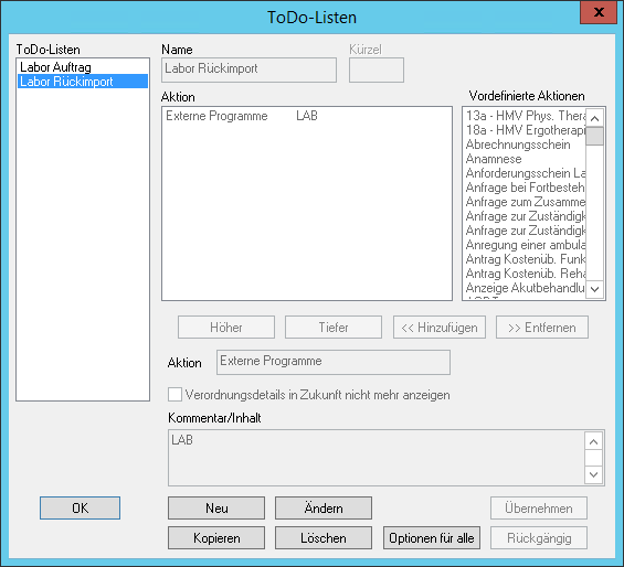ToDo Liste Labor Rückimport