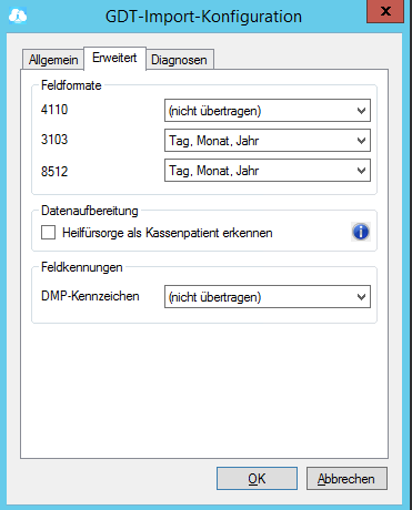 GDT Import Konfiguration Erweitert