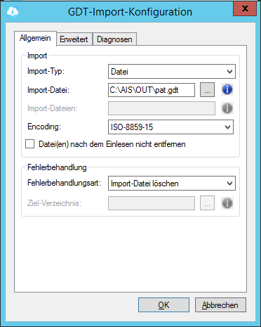 GDT Import Konfiguration Allgemein