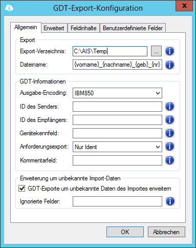 GDT Export Konfiguration Allgemein