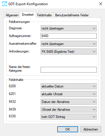 GDT Export Konfiguration Erweitert