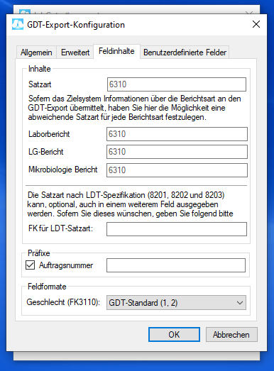 GDT-Export-Konfiguration Feldinhalte