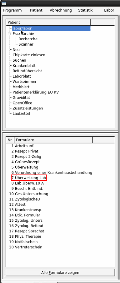 Data Vital Überweisung Lab