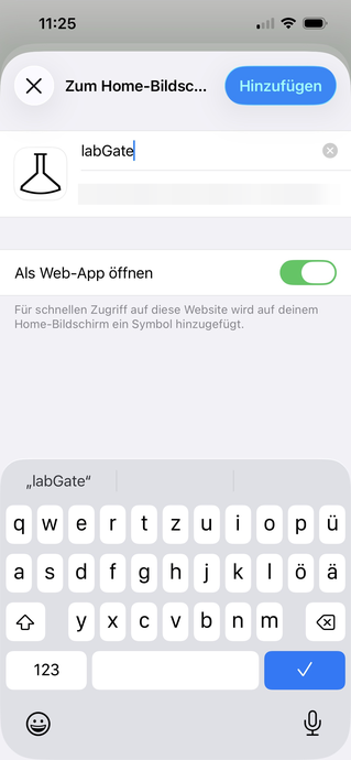 Bestätigung über "Hinzufügen"