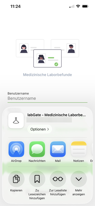 Teilen-Dialog in Safari
