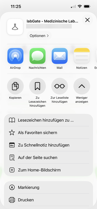 Auswahl "Zum Home-Bildschirm"