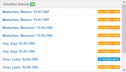 Widget "Aktuellste Befunde"