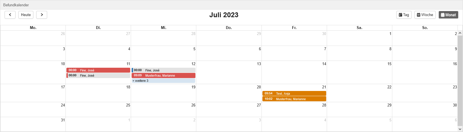 Widget "Befundkalender" - Monatsansicht