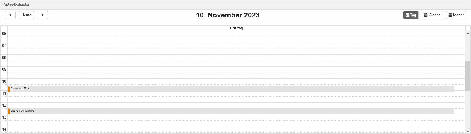 Widget "Befundkalender" - Tagesansicht