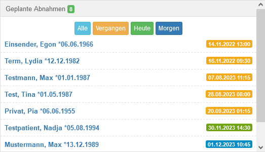 Widget "Geplante Abnahmen"